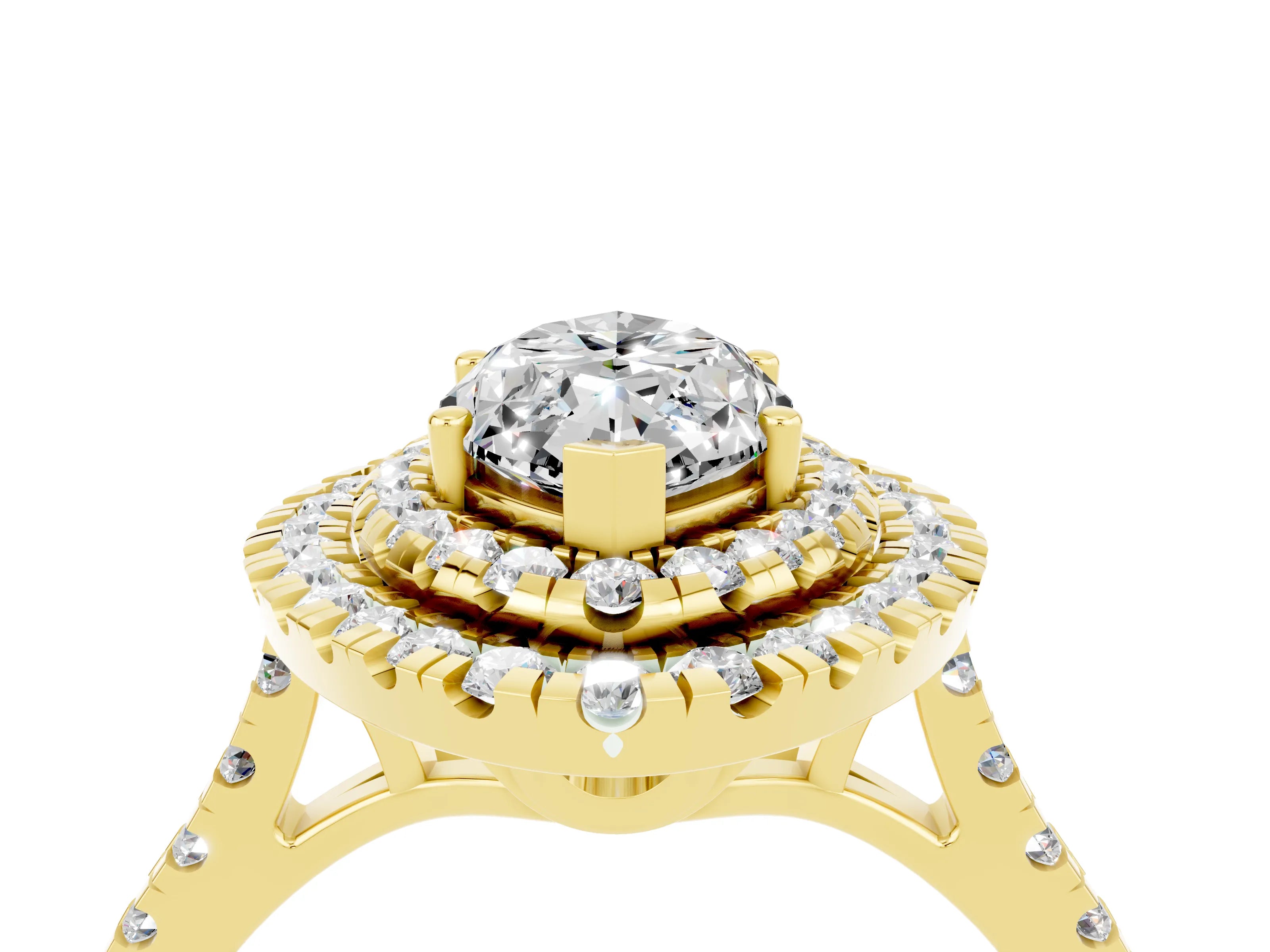 Yellow gold Double Halo Marquise Cut Moissanite Pavé Band with Four-Prong Setting_4