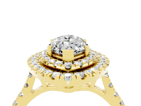 Yellow gold Double Halo Marquise Cut Moissanite Pavé Band with Four-Prong Setting_4