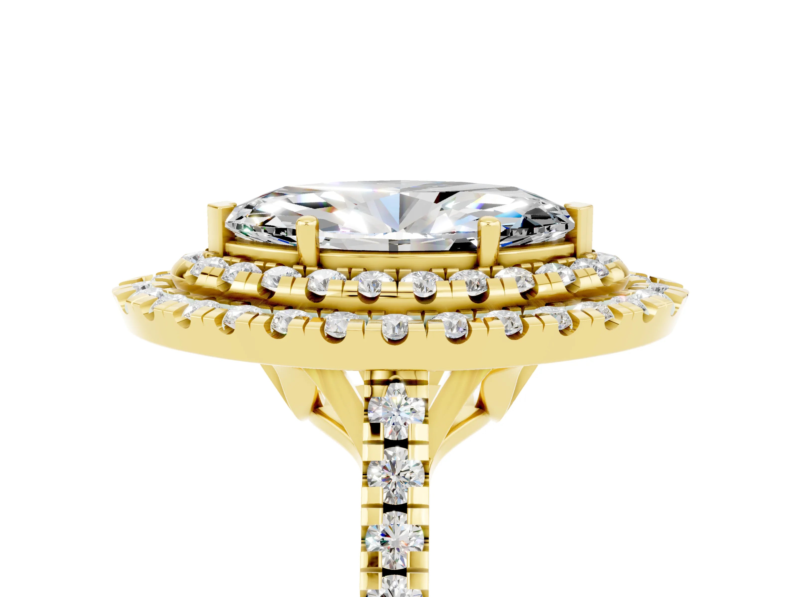 Yellow gold Double Halo Marquise Cut Moissanite Pavé Band with Four-Prong Setting_5