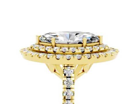 Yellow gold Double Halo Marquise Cut Moissanite Pavé Band with Four-Prong Setting_5