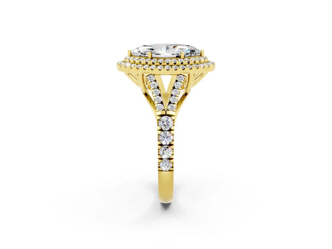 Yellow gold Double Halo Marquise Cut Moissanite Pavé Split Shank Ring with Prong Setting_2