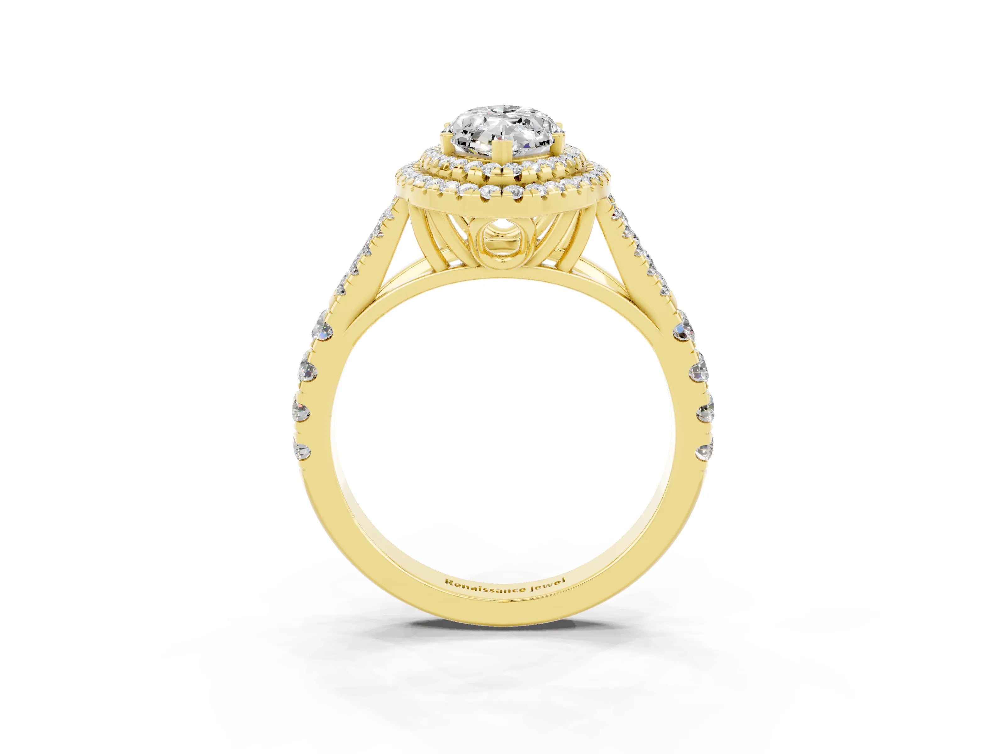 Yellow gold Double Halo Marquise Cut Moissanite Pavé Split Shank Ring with Prong Setting_3