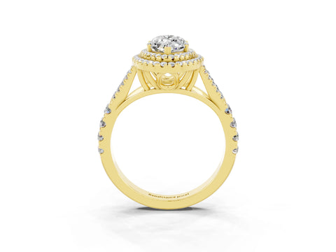 Yellow gold Double Halo Marquise Cut Moissanite Pavé Split Shank Ring with Prong Setting_3