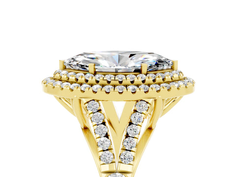 Yellow gold Double Halo Marquise Cut Moissanite Pavé Split Shank Ring with Prong Setting_5