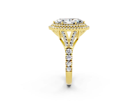 Yellow gold Double Halo Marquise Cut Moissanite Split Shank Engagement Ring with Four-Prong Setting_2
