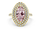 Yellow gold Double Halo Marquise Cut Morganite Pavé Band with Four-Prong Setting