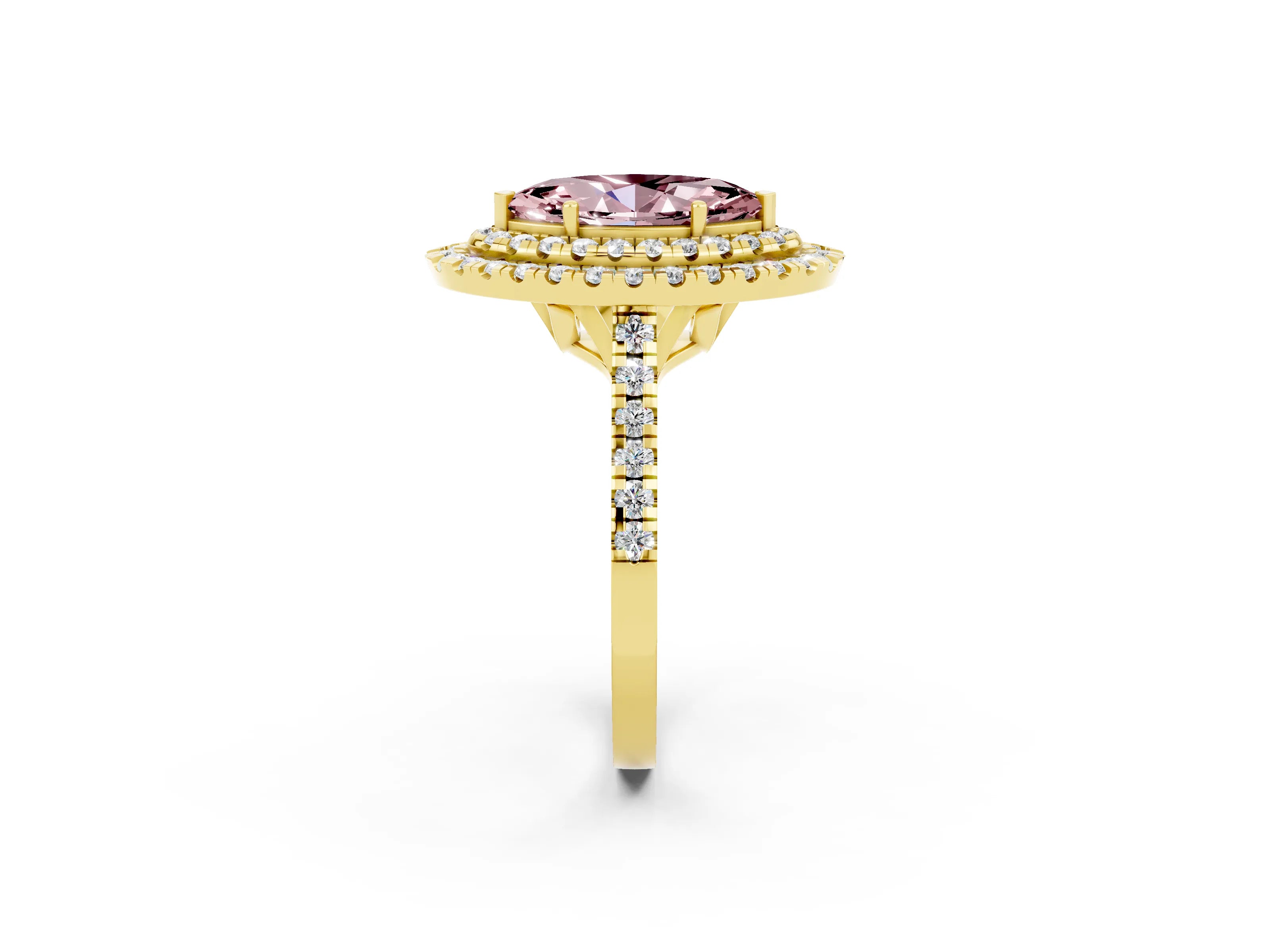 Yellow gold Double Halo Marquise Cut Morganite Pavé Band with Four-Prong Setting_2