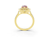 Yellow gold Double Halo Marquise Cut Morganite Pavé Band with Four-Prong Setting_3