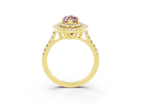 Yellow gold Double Halo Marquise Cut Morganite Pavé Band with Four-Prong Setting_3