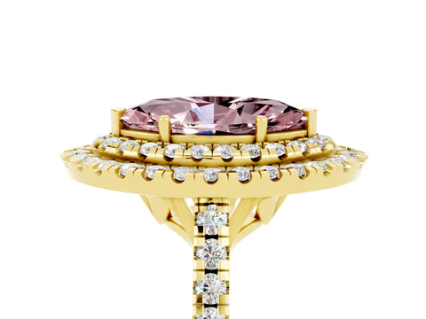 Yellow gold Double Halo Marquise Cut Morganite Pavé Band with Four-Prong Setting_5