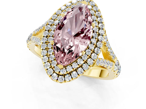 Yellow gold Double Halo Marquise Cut Morganite Split Shank Engagement Ring with Four-Prong Setting_1
