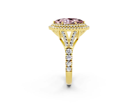 Yellow gold Double Halo Marquise Cut Morganite Split Shank Engagement Ring with Four-Prong Setting_2