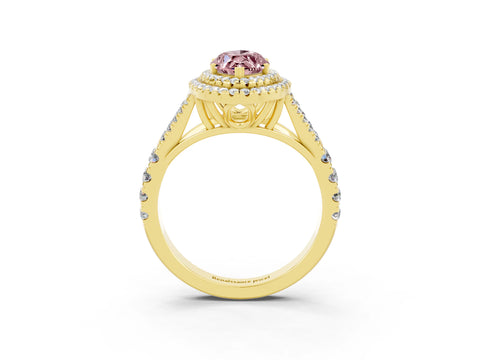 Yellow gold Double Halo Marquise Cut Morganite Split Shank Engagement Ring with Four-Prong Setting_3