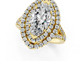 Yellow gold Double Halo Marquise Cut Pave Split Shank Prong Set Ring_16