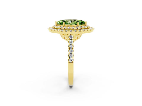 Yellow gold Double Halo Marquise Cut Peridot Pavé Band with Four-Prong Setting_2