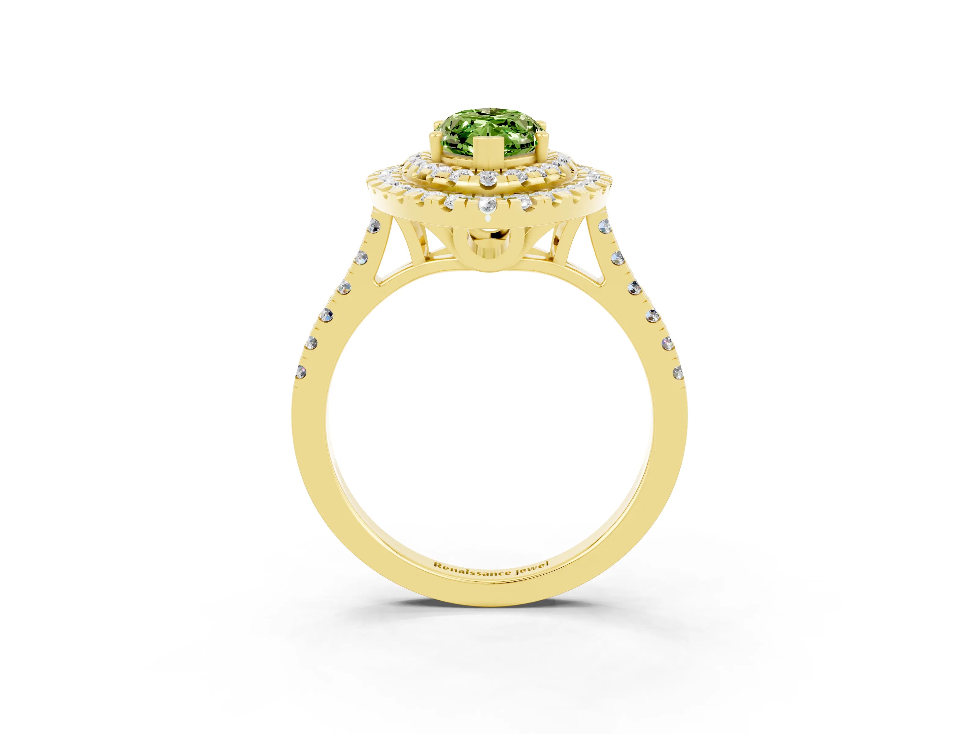 Yellow gold Double Halo Marquise Cut Peridot Pavé Band with Four-Prong Setting_3