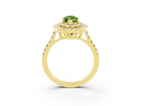 Yellow gold Double Halo Marquise Cut Peridot Pavé Band with Four-Prong Setting_3