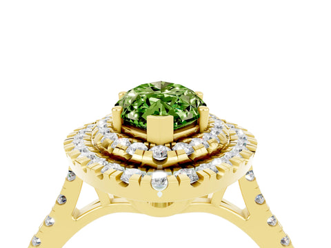 Yellow gold Double Halo Marquise Cut Peridot Pavé Band with Four-Prong Setting_4