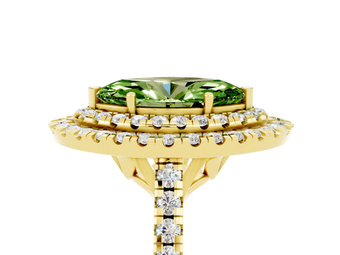 Yellow gold Double Halo Marquise Cut Peridot Pavé Band with Four-Prong Setting_5