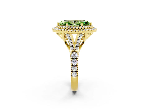 Yellow gold Double Halo Marquise Cut Peridot Pavé Split Shank Ring with Prong Setting_2