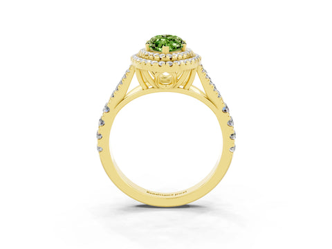 Yellow gold Double Halo Marquise Cut Peridot Pavé Split Shank Ring with Prong Setting_3