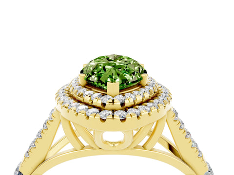 Yellow gold Double Halo Marquise Cut Peridot Pavé Split Shank Ring with Prong Setting_4