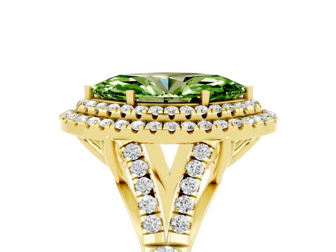 Yellow gold Double Halo Marquise Cut Peridot Pavé Split Shank Ring with Prong Setting_5