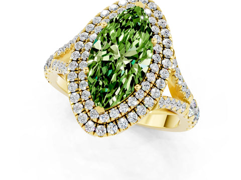 Yellow gold Double Halo Marquise Cut Peridot Split Shank Engagement Ring with Four-Prong Setting_1