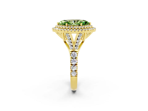 Yellow gold Double Halo Marquise Cut Peridot Split Shank Engagement Ring with Four-Prong Setting_2