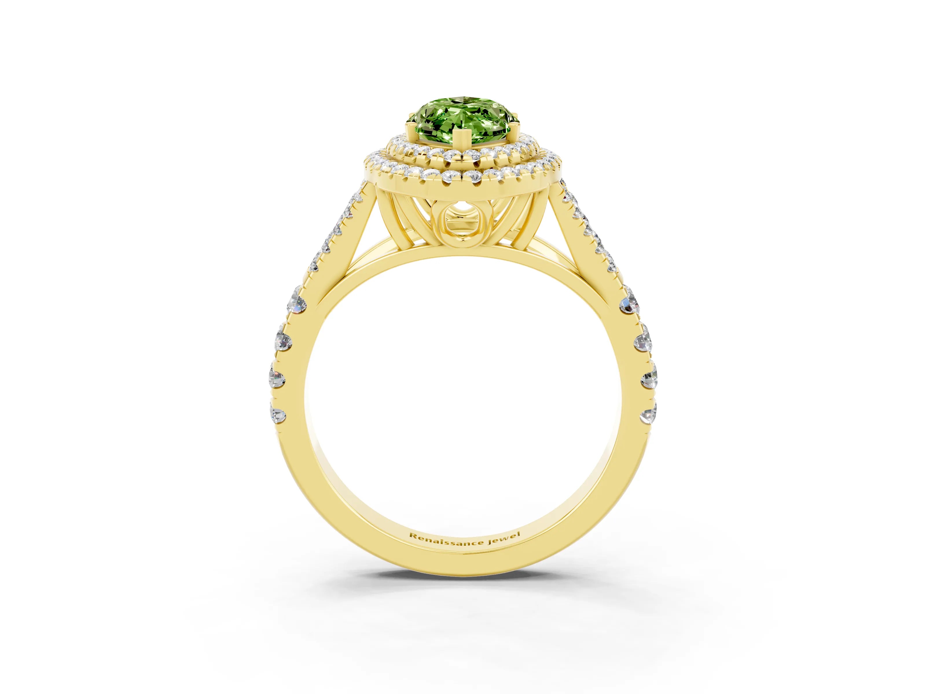 Yellow gold Double Halo Marquise Cut Peridot Split Shank Engagement Ring with Four-Prong Setting_3