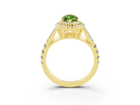 Yellow gold Double Halo Marquise Cut Peridot Split Shank Engagement Ring with Four-Prong Setting_3