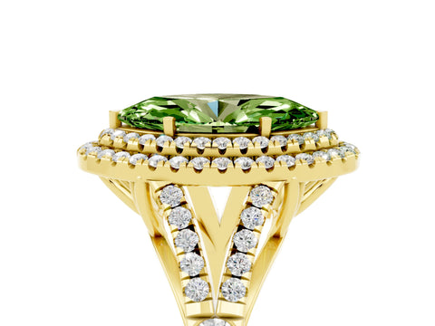 Yellow gold Double Halo Marquise Cut Peridot Split Shank Engagement Ring with Four-Prong Setting_5