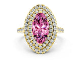 Yellow gold Double Halo Marquise Cut Pink Sapphire Pavé Band with Four-Prong Setting_24