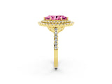 Yellow gold Double Halo Marquise Cut Pink Sapphire Pavé Band with Four-Prong Setting_26