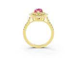 Yellow gold Double Halo Marquise Cut Pink Sapphire Pavé Band with Four-Prong Setting_27