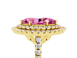 Yellow gold Double Halo Marquise Cut Pink Sapphire Pavé Band with Four-Prong Setting_29