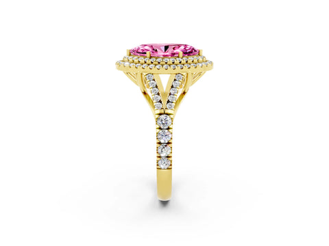 Yellow gold Double Halo Marquise Cut Pink Sapphire Split Shank Engagement Ring with Four-Prong Setting_2