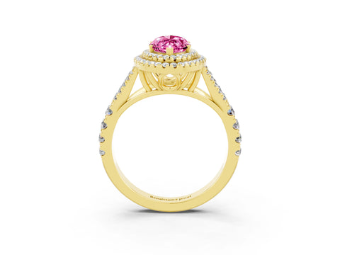 Yellow gold Double Halo Marquise Cut Pink Sapphire Split Shank Engagement Ring with Four-Prong Setting_3