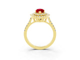 Yellow gold Double Halo Marquise Cut Ruby Pavé Band with Four-Prong Setting_3