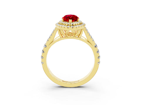 Yellow gold Double Halo Marquise Cut Ruby Split Shank Engagement Ring with Four-Prong Setting_3