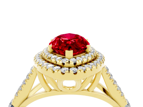 Yellow gold Double Halo Marquise Cut Ruby Split Shank Engagement Ring with Four-Prong Setting_4
