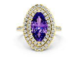 Yellow gold Double Halo Marquise Cut Tanzanite Pavé Band with Four-Prong Setting