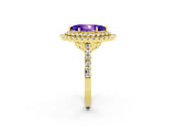 Yellow gold Double Halo Marquise Cut Tanzanite Pavé Band with Four-Prong Setting_2