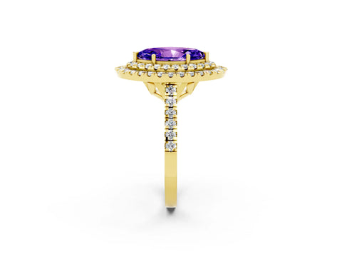 Yellow gold Double Halo Marquise Cut Tanzanite Pavé Band with Four-Prong Setting_2