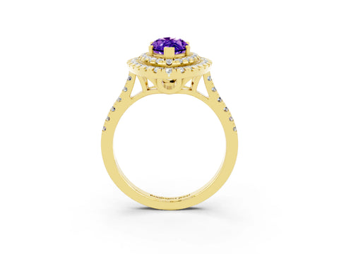 Yellow gold Double Halo Marquise Cut Tanzanite Pavé Band with Four-Prong Setting_3