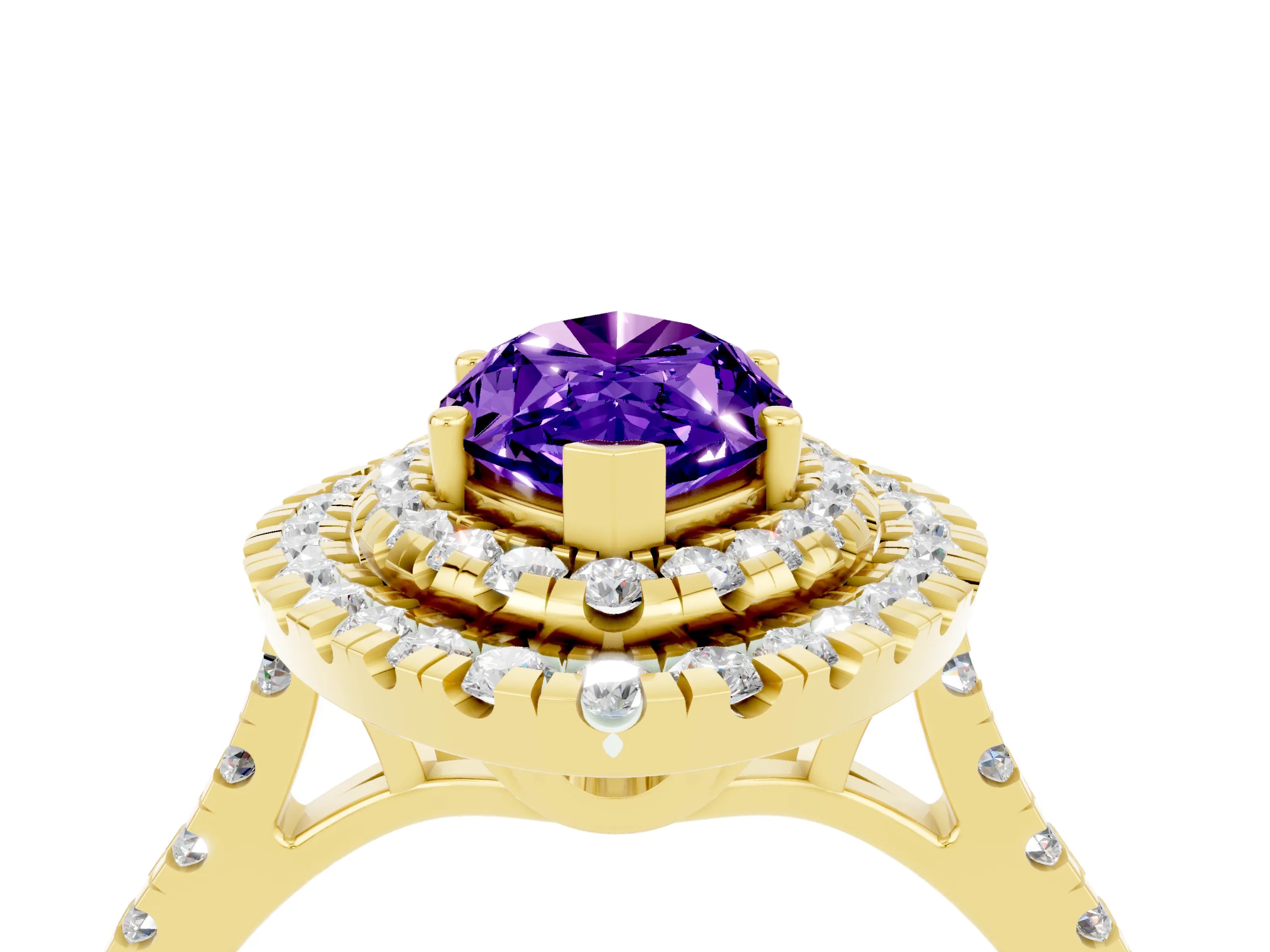 Yellow gold Double Halo Marquise Cut Tanzanite Pavé Band with Four-Prong Setting_4