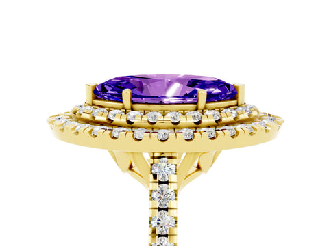 Yellow gold Double Halo Marquise Cut Tanzanite Pavé Band with Four-Prong Setting_5