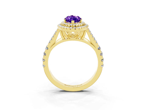 Yellow gold Double Halo Marquise Cut Tanzanite Pavé Split Shank Ring with Prong Setting_3