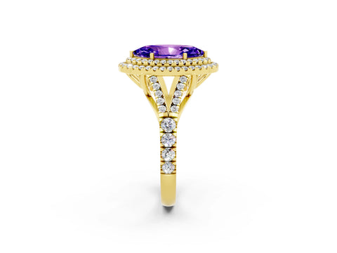 Yellow gold Double Halo Marquise Cut Tanzanite Split Shank Engagement Ring with Four-Prong Setting_2