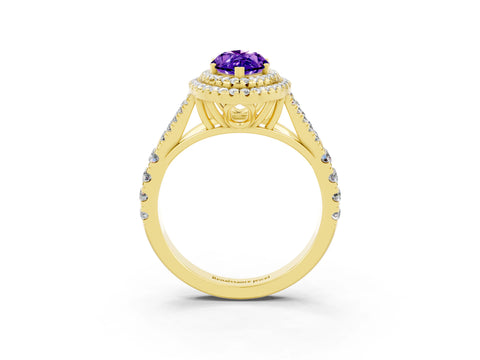 Yellow gold Double Halo Marquise Cut Tanzanite Split Shank Engagement Ring with Four-Prong Setting_3